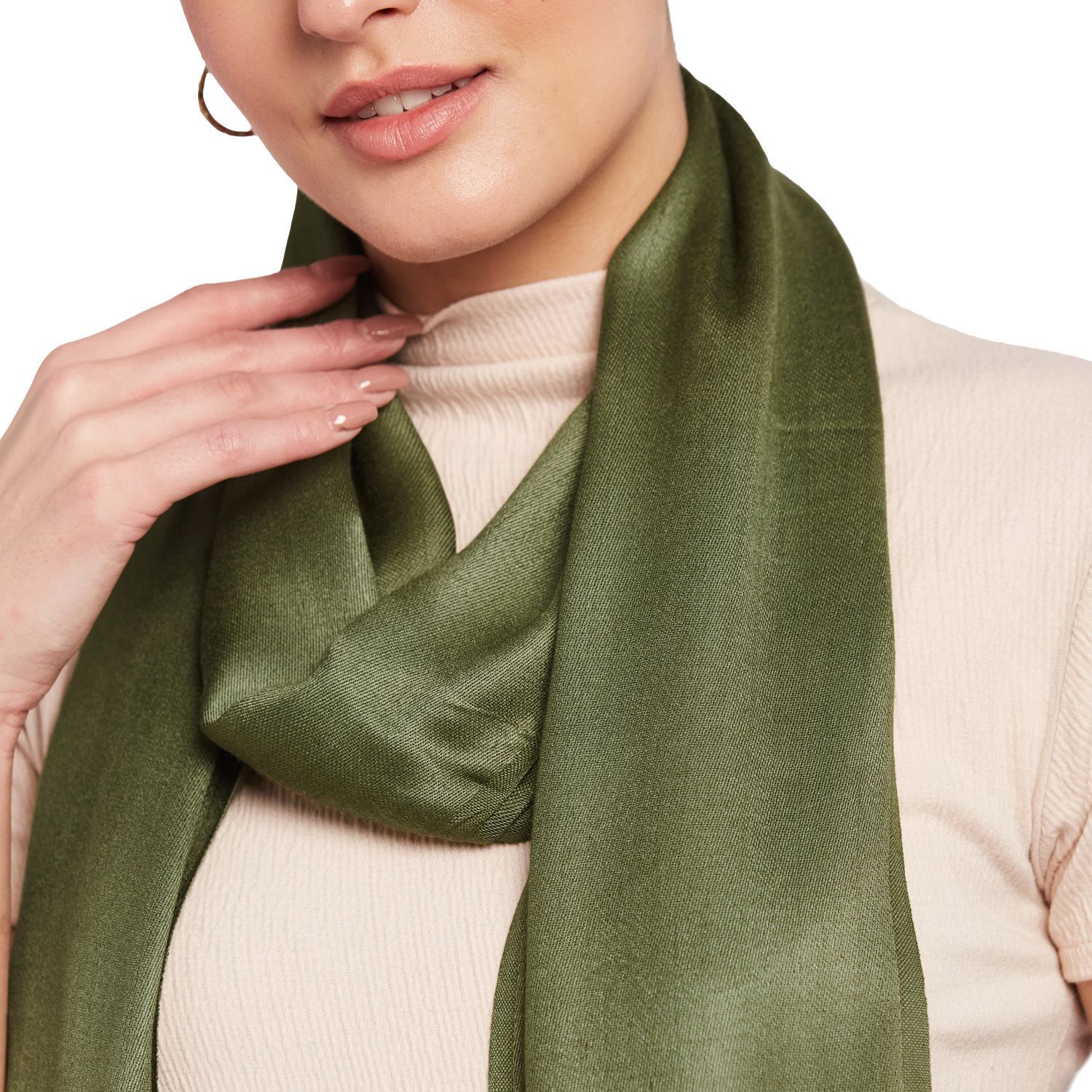 Satin Twill Luxe Pashmina Scarf - FOREST MIST SELF FRINGE