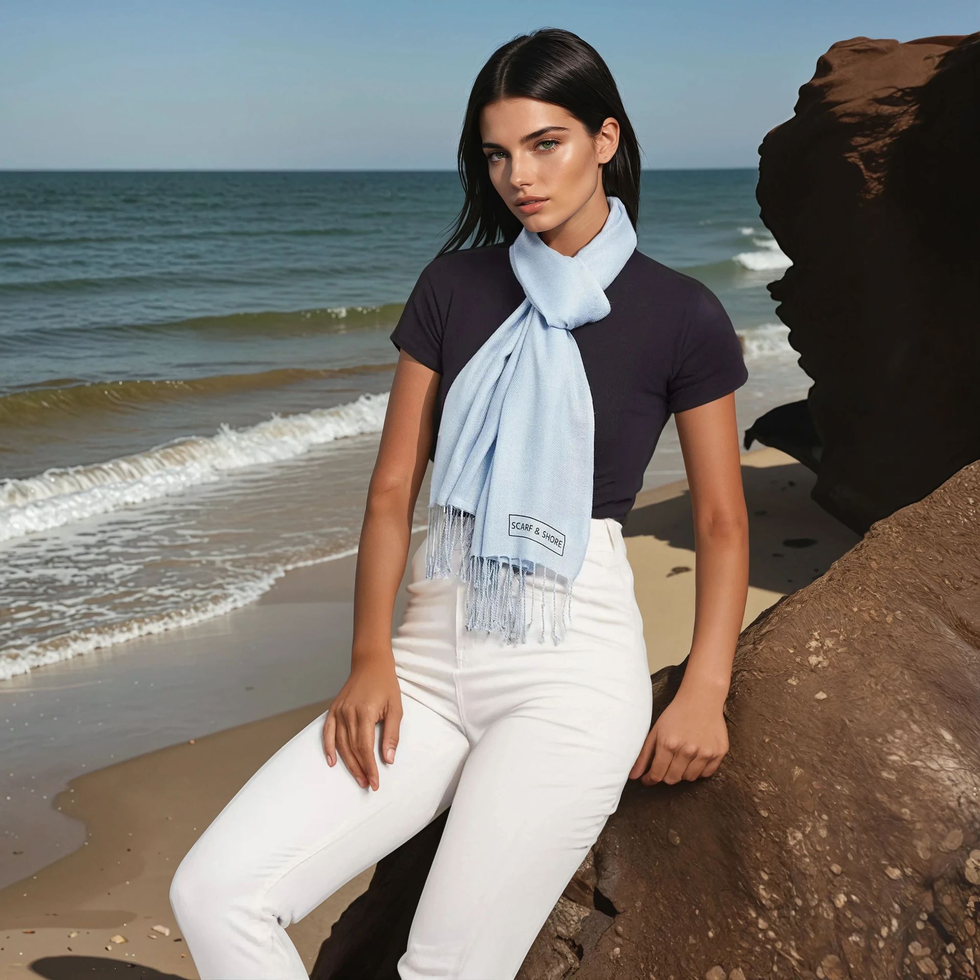 Twill Luxe Pashmina Scarf - Ocean Spark Twisted Fringe Lurex
