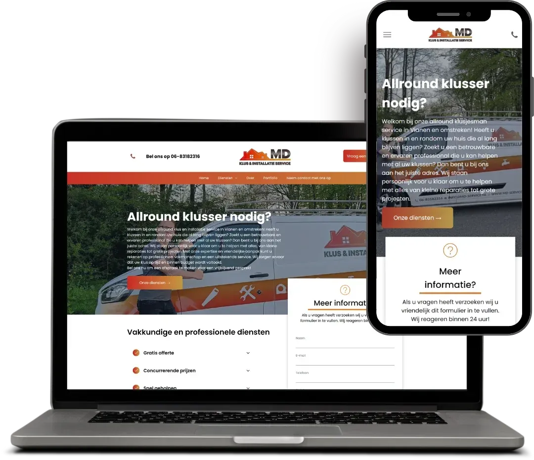 screenshot website van md klus en installatie service
