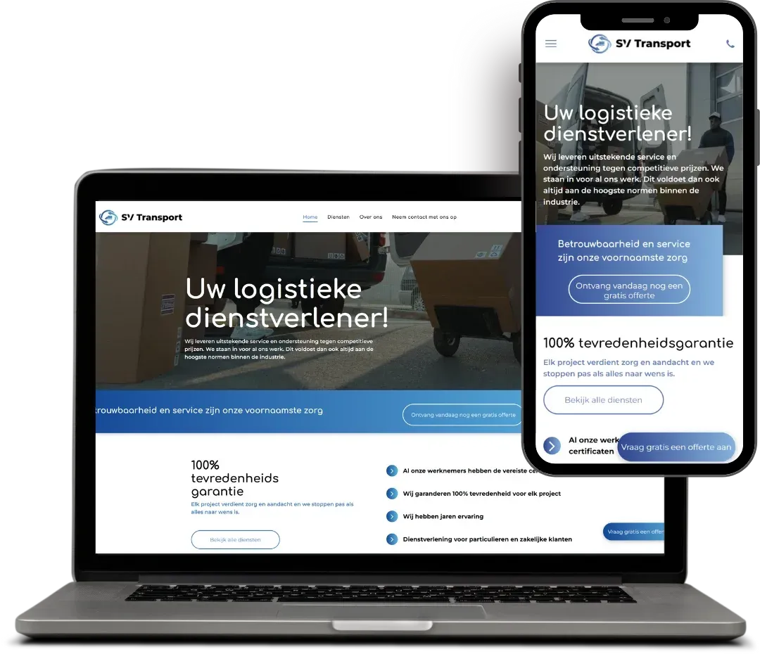 screenshot website van SV Transport
