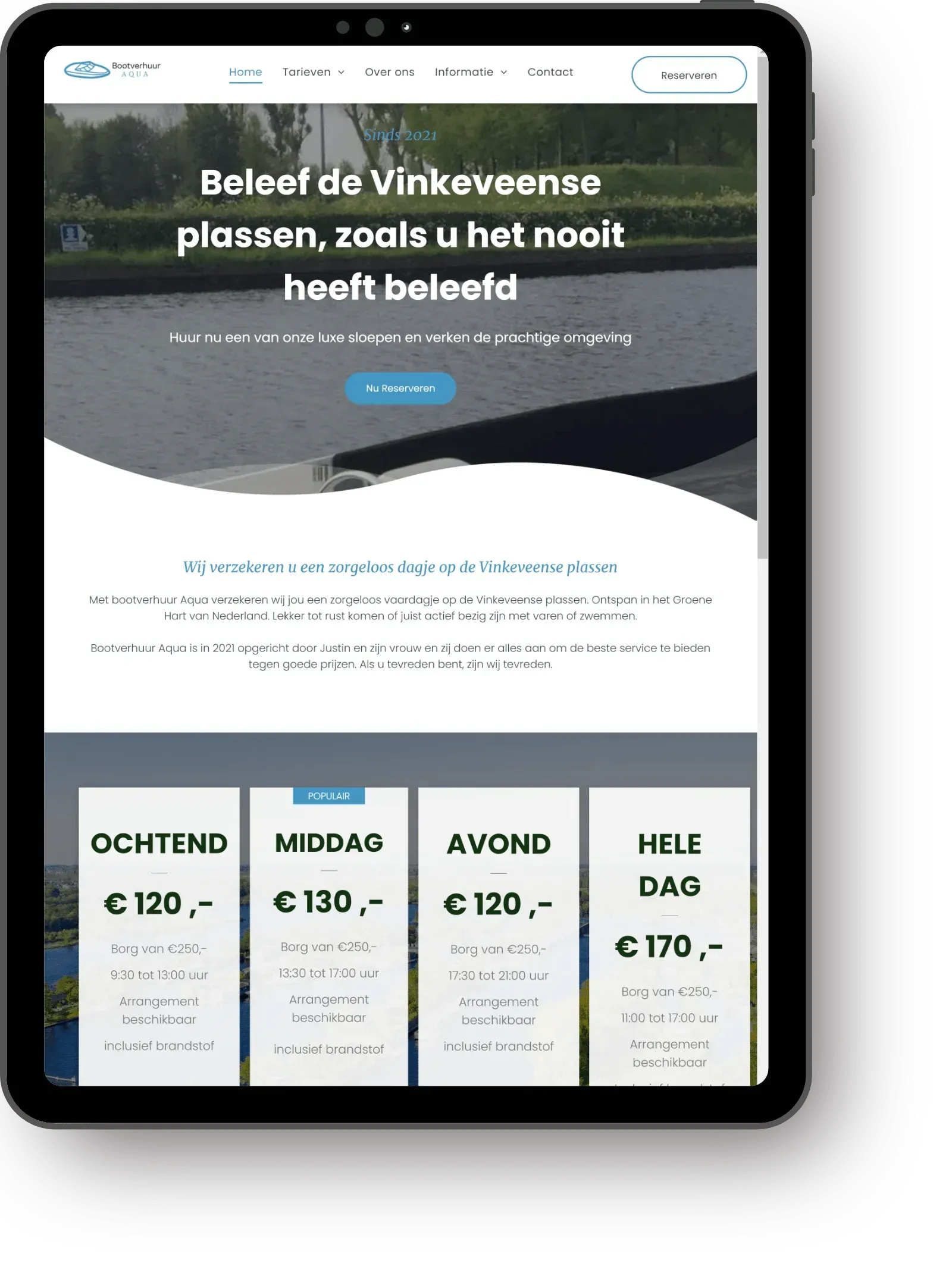 tablet website mockup van bootverhuuraqua.nl screenshot