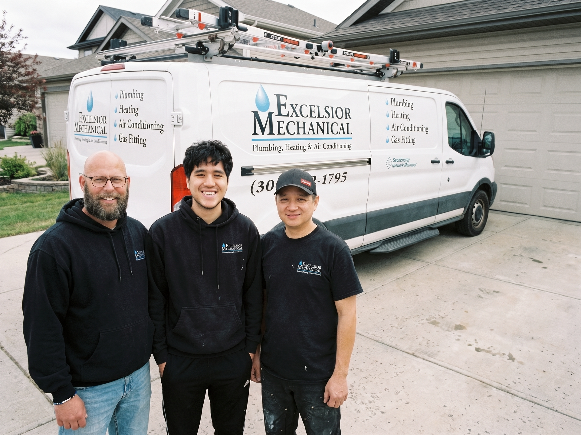 Excelsior Mechanical plumbers completing a kitchen faucet installation in Saskatoon