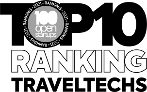 O logotipo das 10 melhores traveltechs do ranking é mostrado.