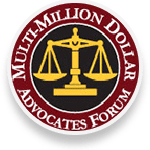 The logo for the multi-million dollar advocates forum has a scale of justice in the center.