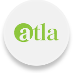 A white circle with a green atla logo on it.