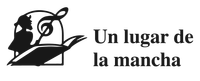 Logotipo con silueta negra y pluma junto al texto “Un lugar de la mancha”
