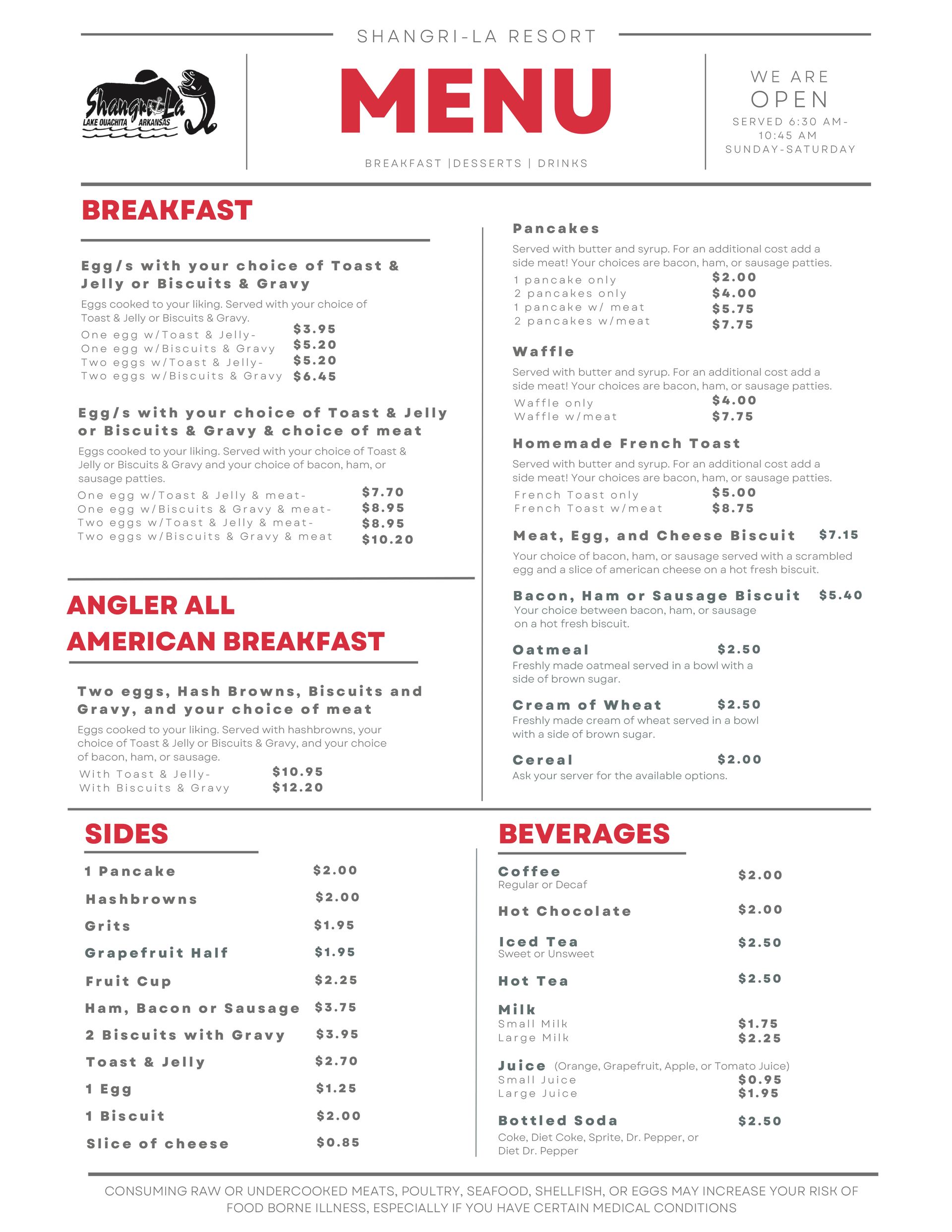 shangri la cafe menu