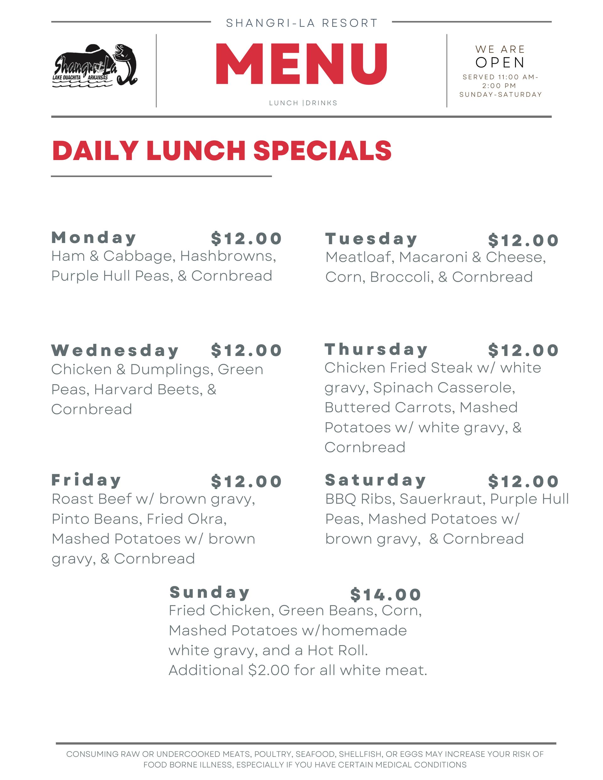 shangri la cafe menu