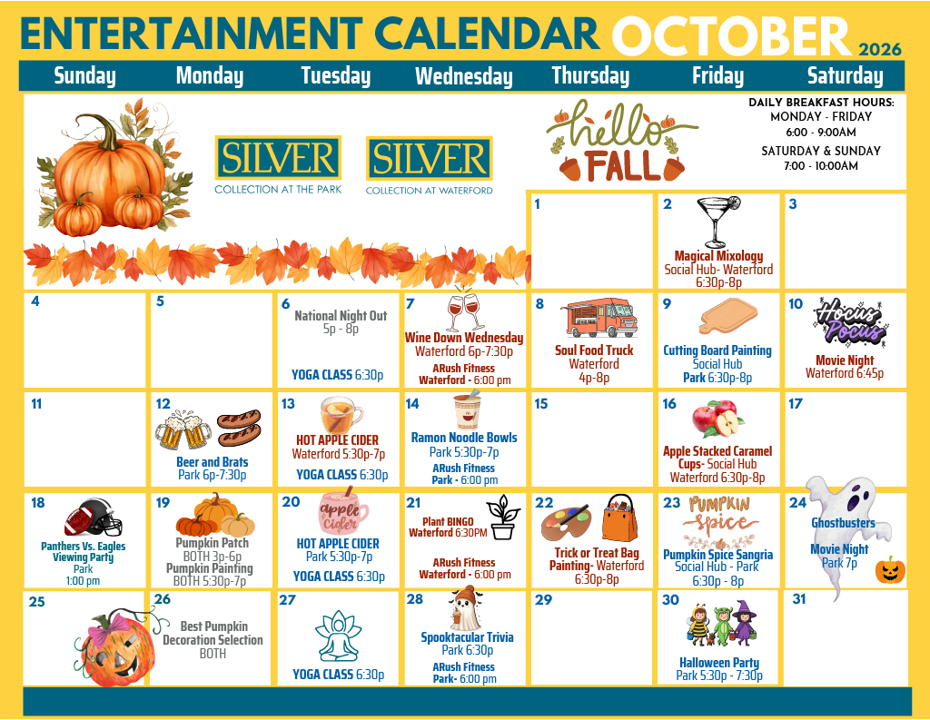 Colorful Entertainment Calendar with seasonal decorations.