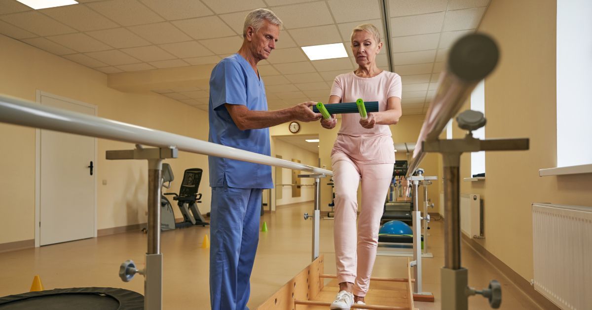 seniors doing exercise in rehabilitation center