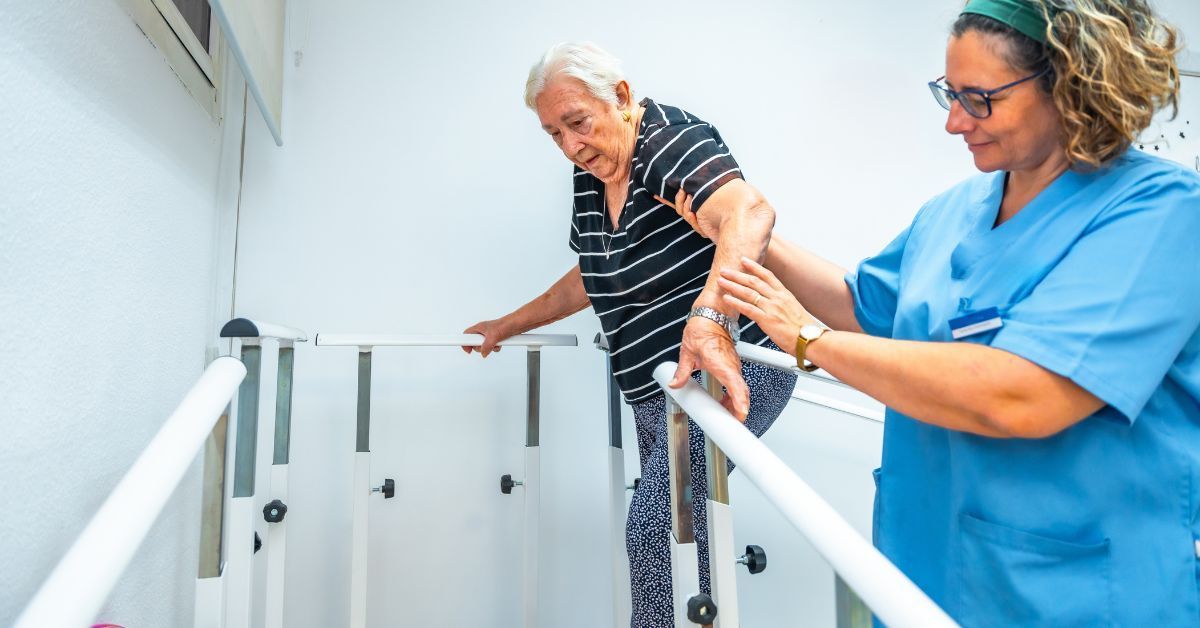 senior in therapy in rehabilitation center