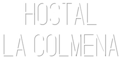 Texto que dice “HOSTAL LA COLMENA” en gris claro sobre un fondo blanco