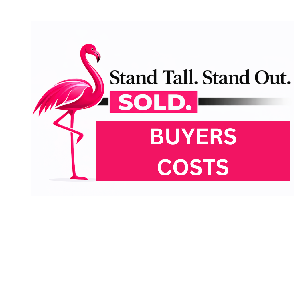 A bright pink flamingo stands next to text reading 
