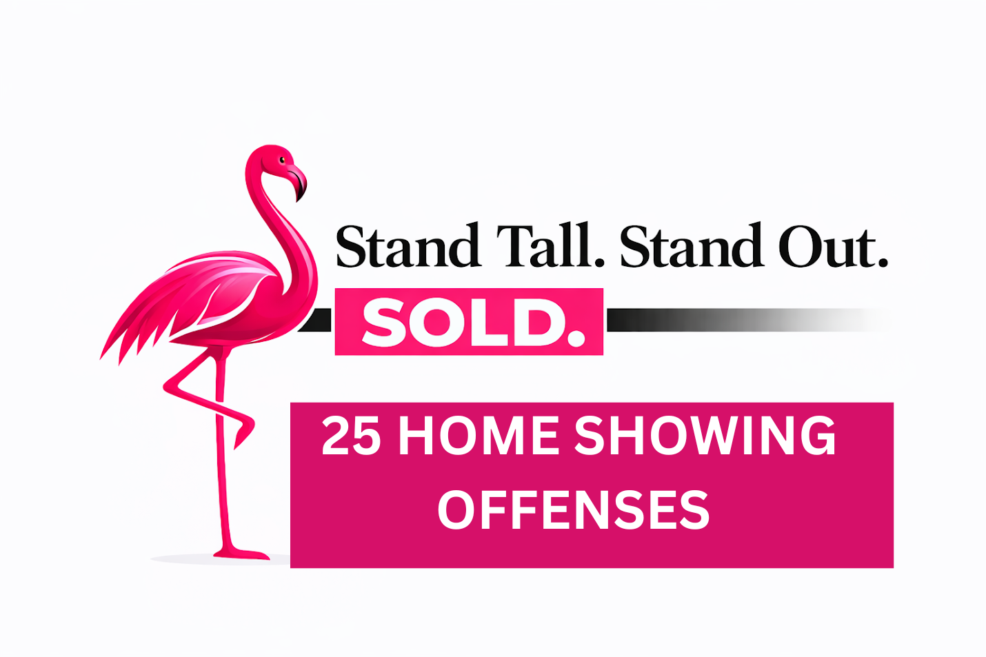 A pink flamingo illustration next to the text 