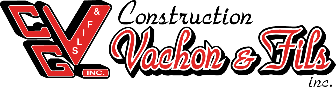 Logo pour une entreprise de construction, lettres rouges et noires : « GV Fils » et « Construction Vachon & Fils inc. »