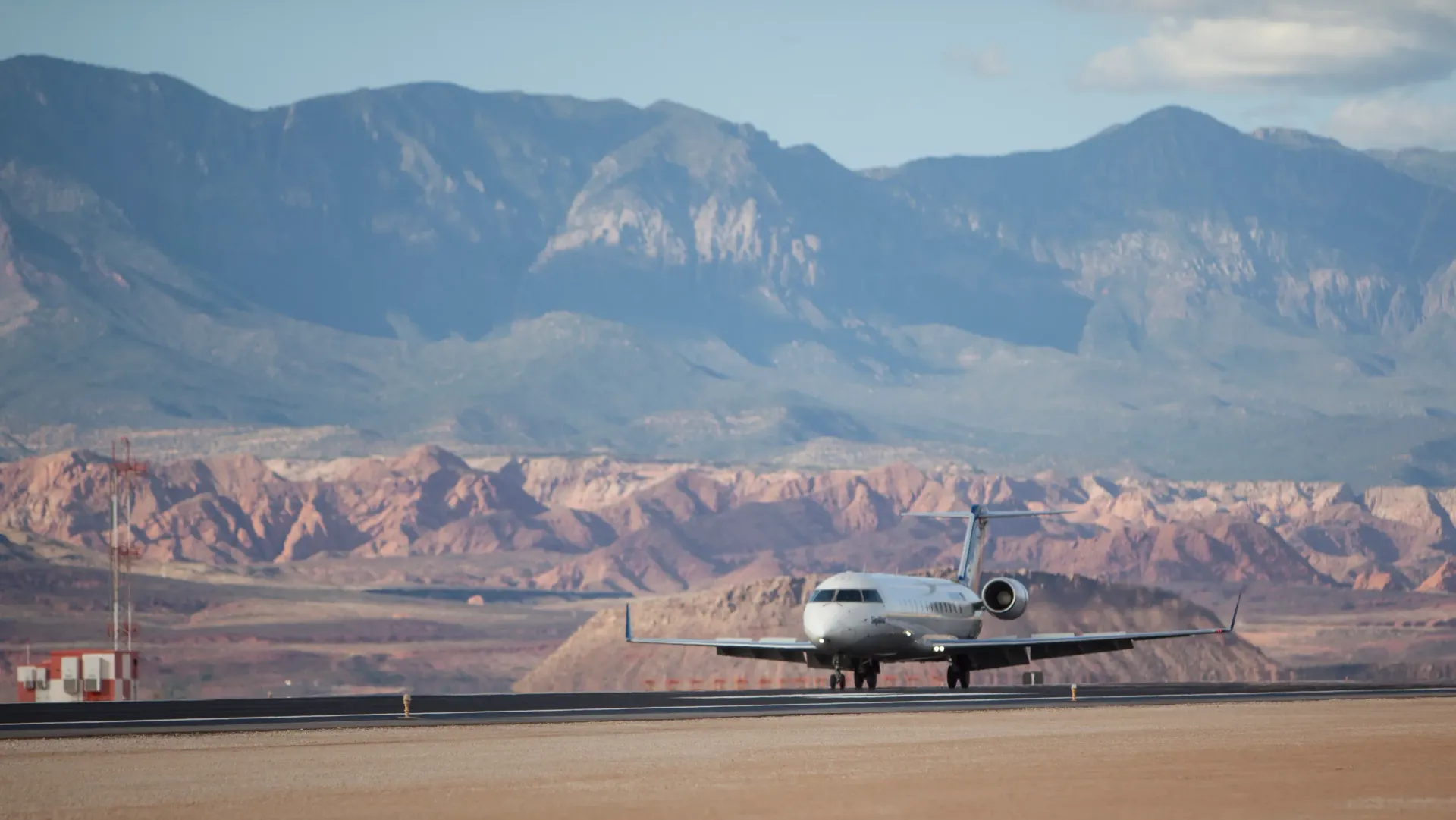 an airplane preparing to take off from Saint George Municipal Airport