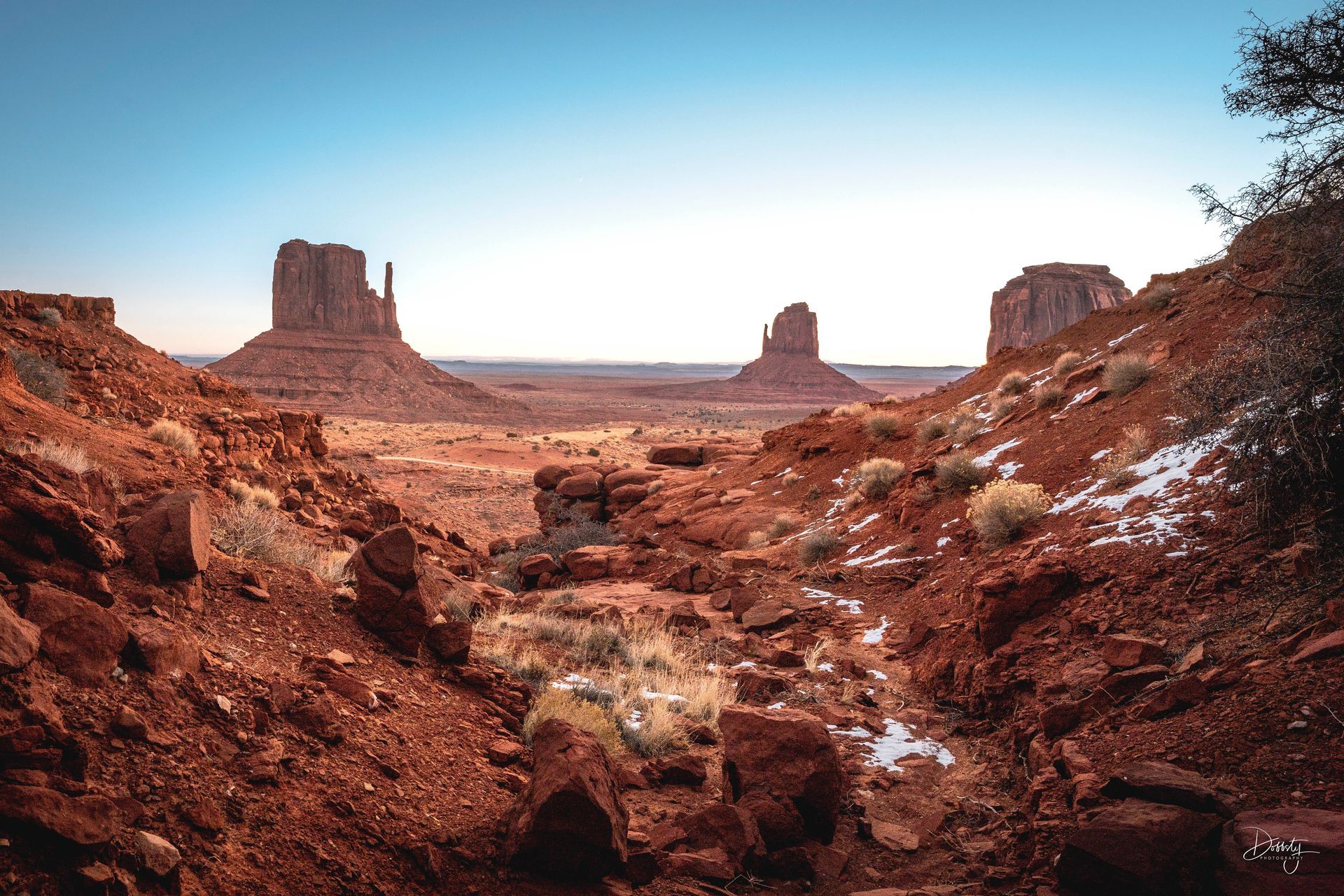 Dramatic photo of monument valley at sunrise.