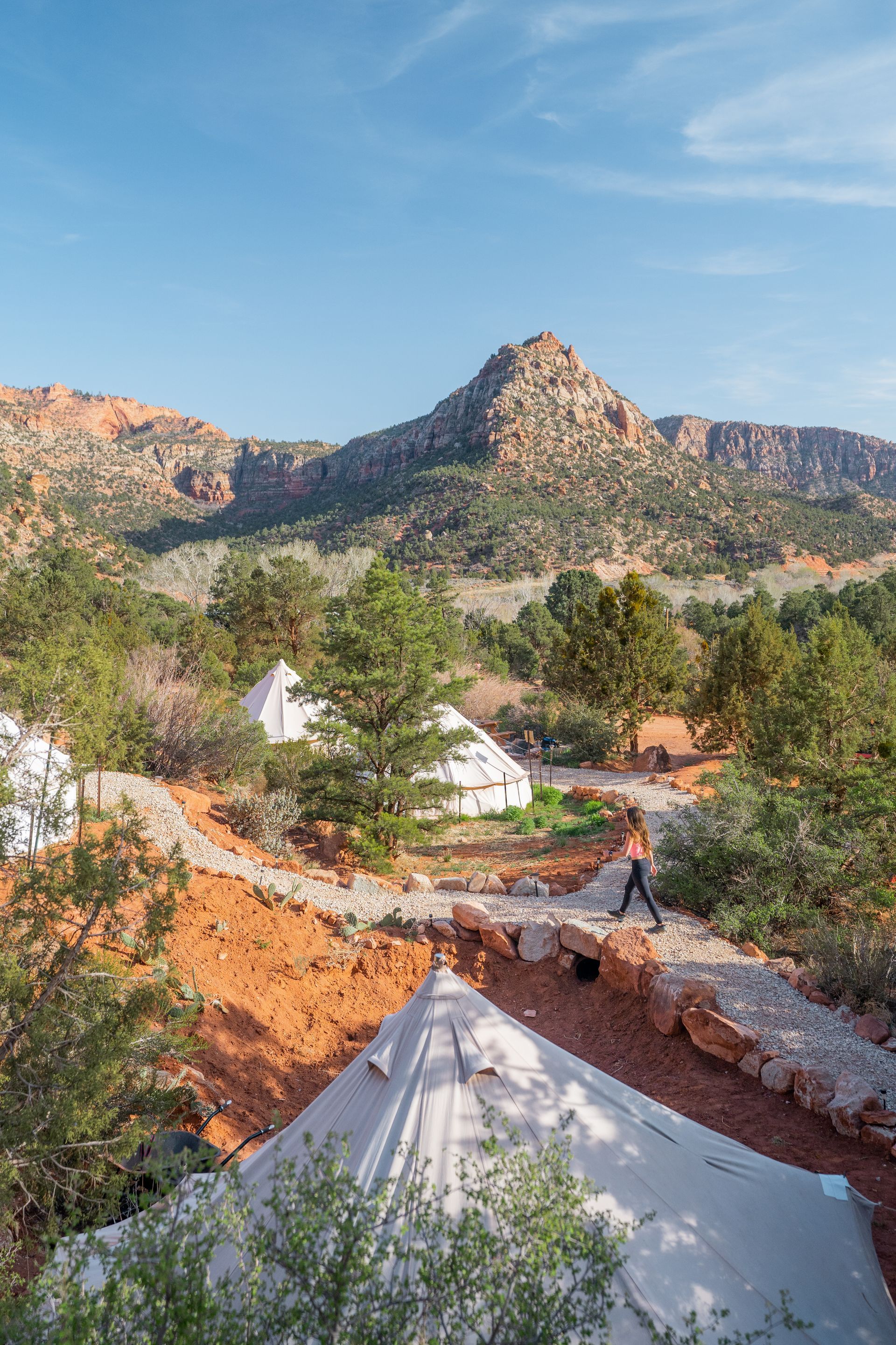 hiker walking the trails at Zion Glamping Adventures