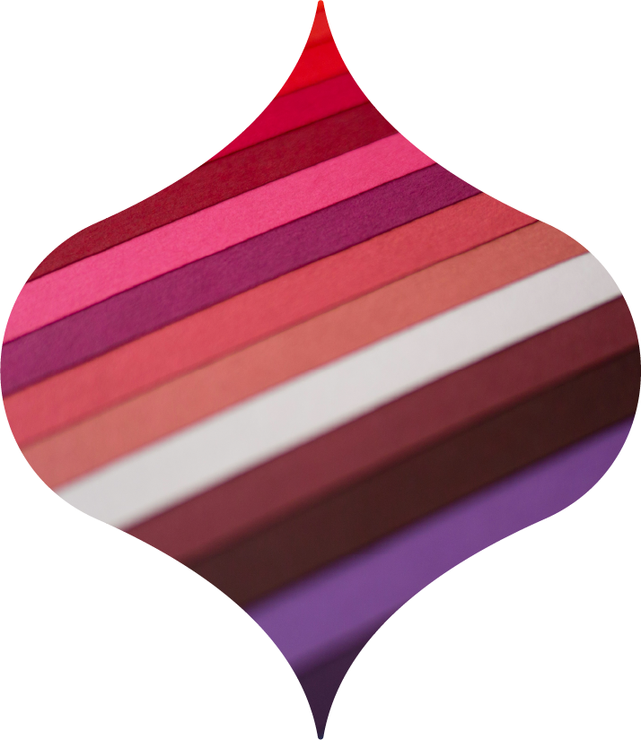 Abstract red and pink striped teardrop shape on a white background
