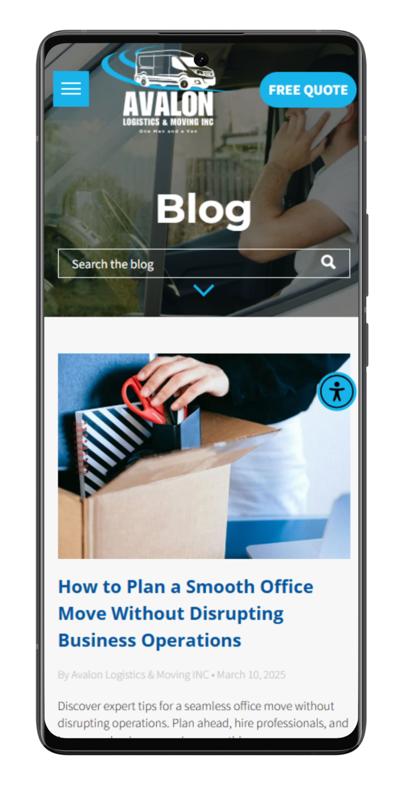 Smartphone displaying a website with notepads featuring a space-themed design.