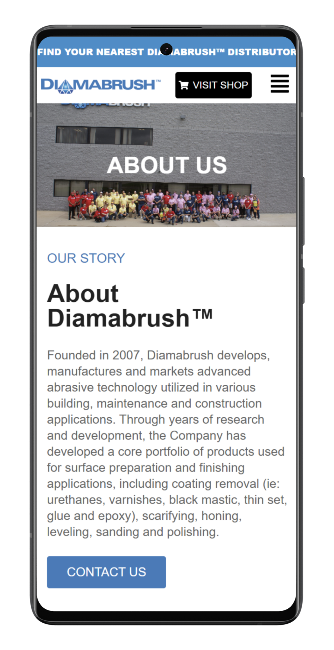Mobile website screen showing