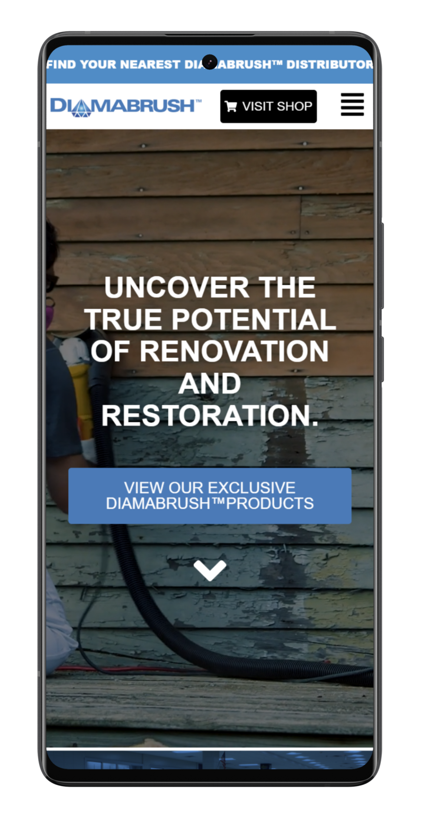 Smartphone displaying a website for a renovation tool; text says