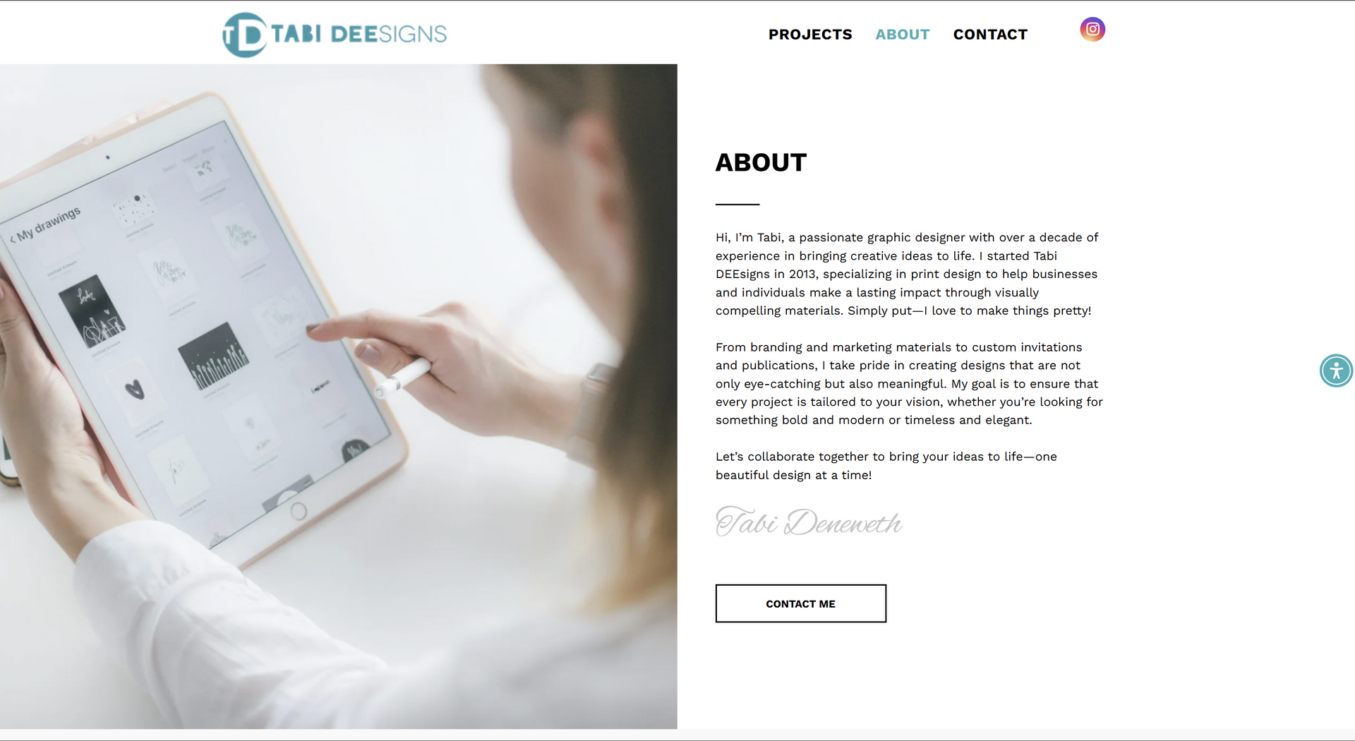Woman using a tablet on a desk; website