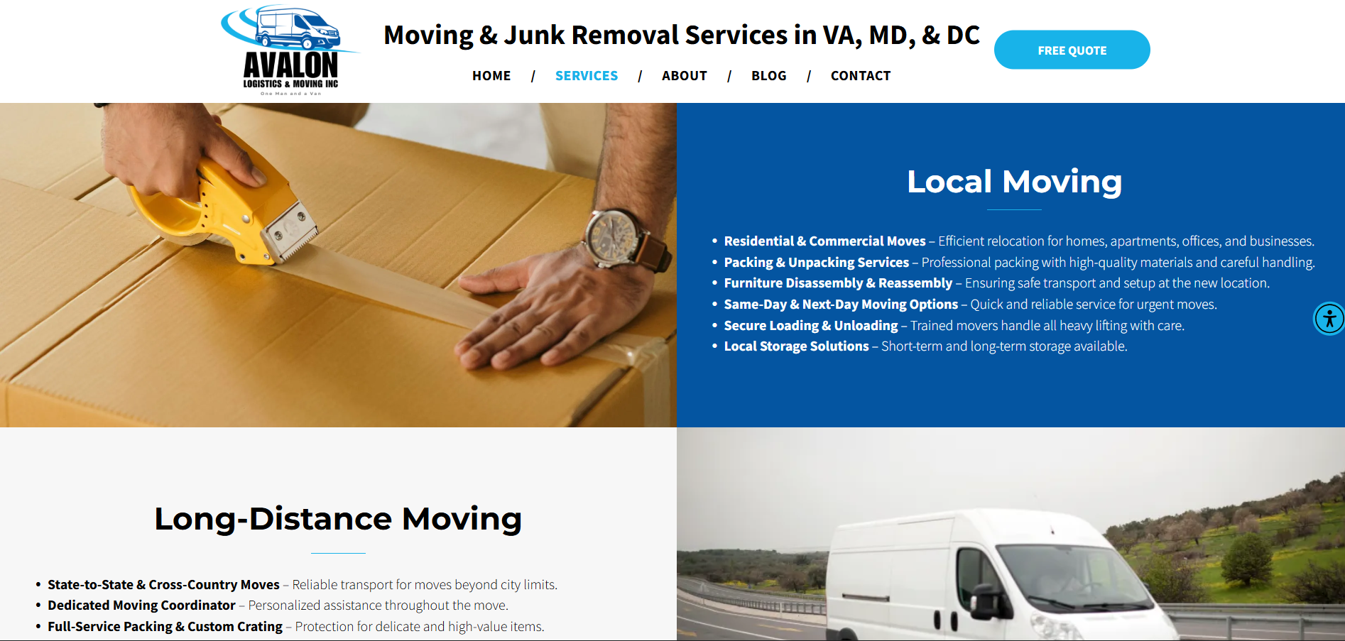 Avalon services page screenshot