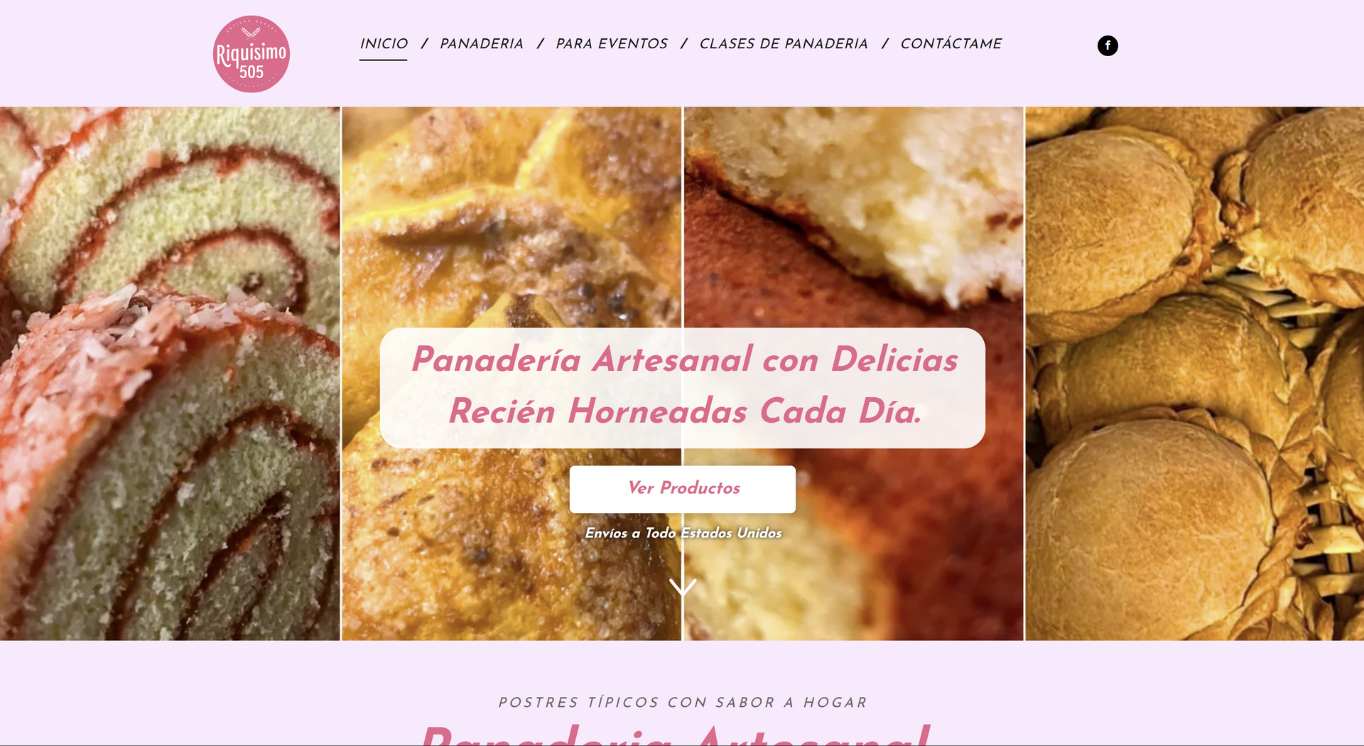 Artisanal bakery website featuring baked goods and text.
