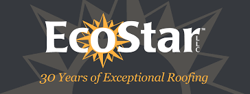 EcoStar logo: white text and starburst over dark gray background.