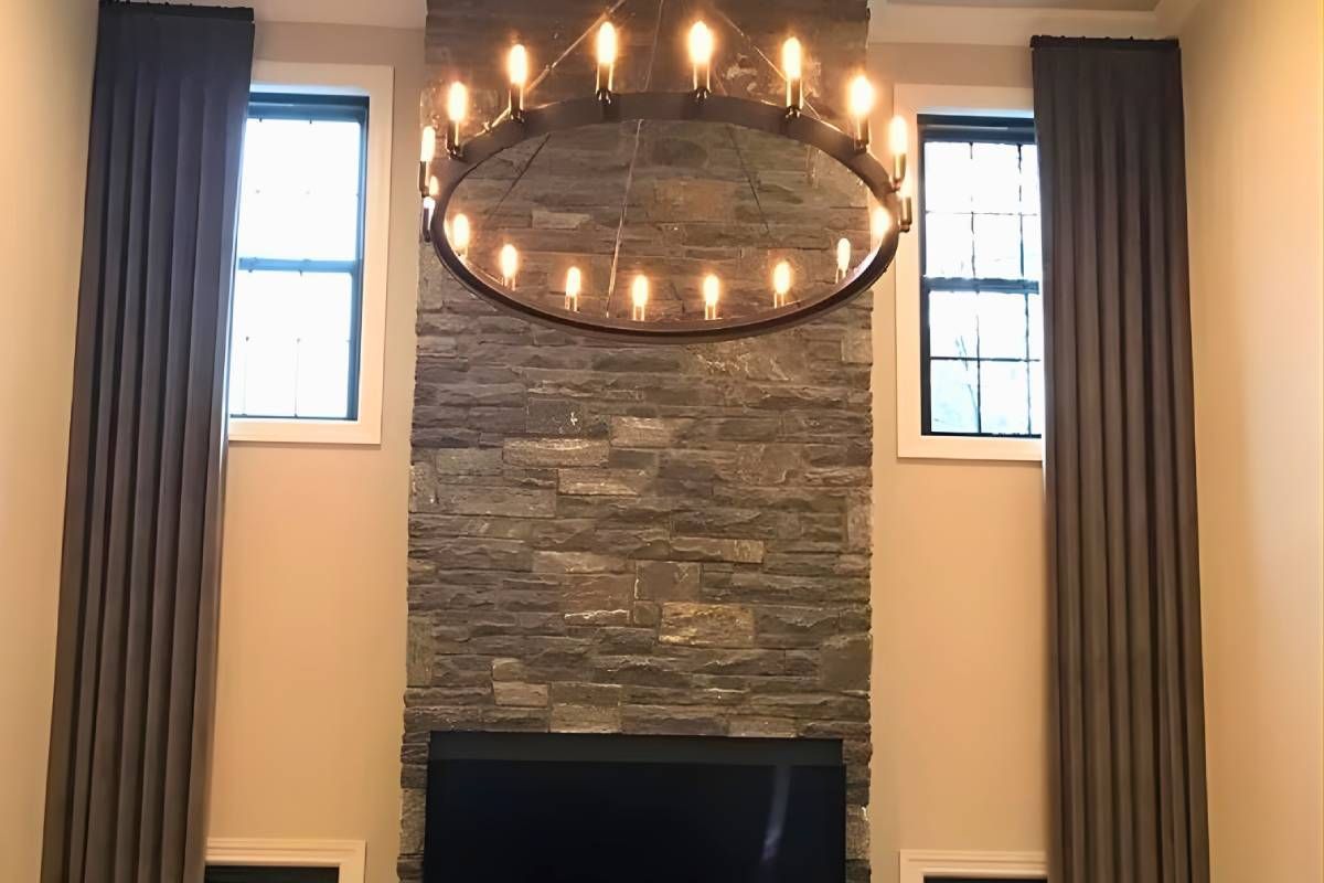 Tall custom drapery in a tall room near Manasquan, New Jersey (NJ)