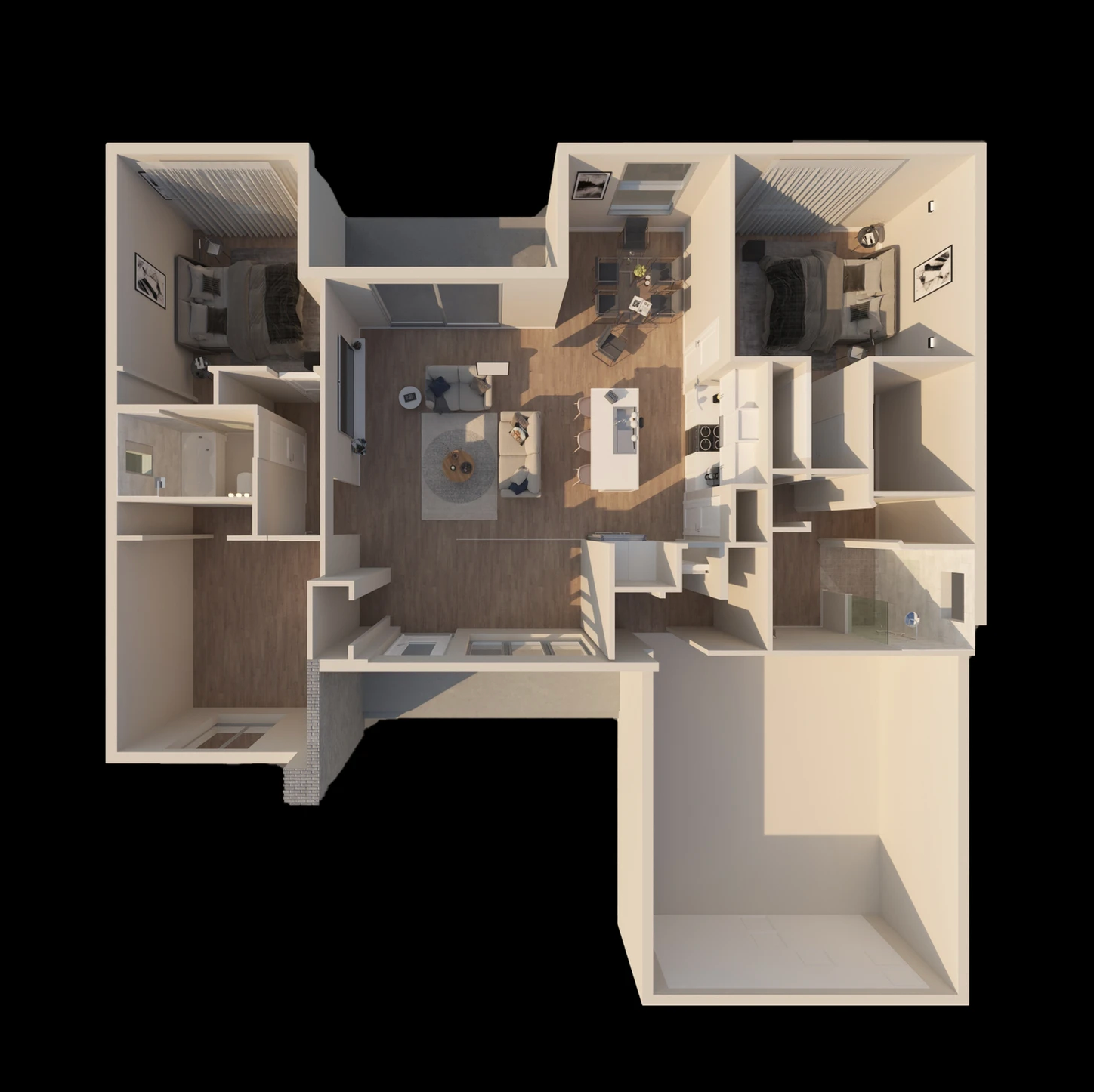 An aerial view of a floor plan of a house