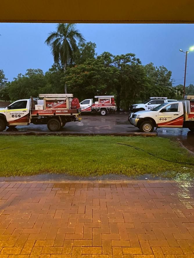 Pest Control Trucks Parked On Road — Arafura Pest Control Darwin In Kununurra, WA
