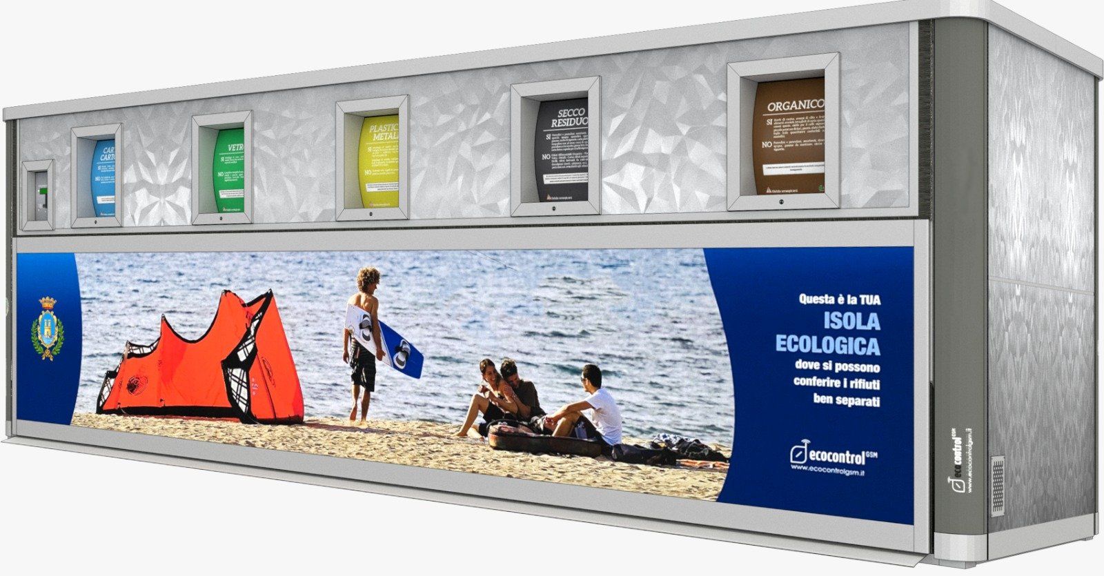 ecoisola informatizzata 5 moduli con portellone personalizzato - scau ecologica