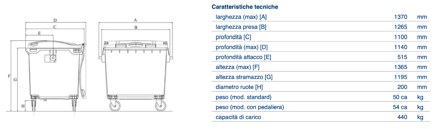 cassonetto mid 1100 lt misure
