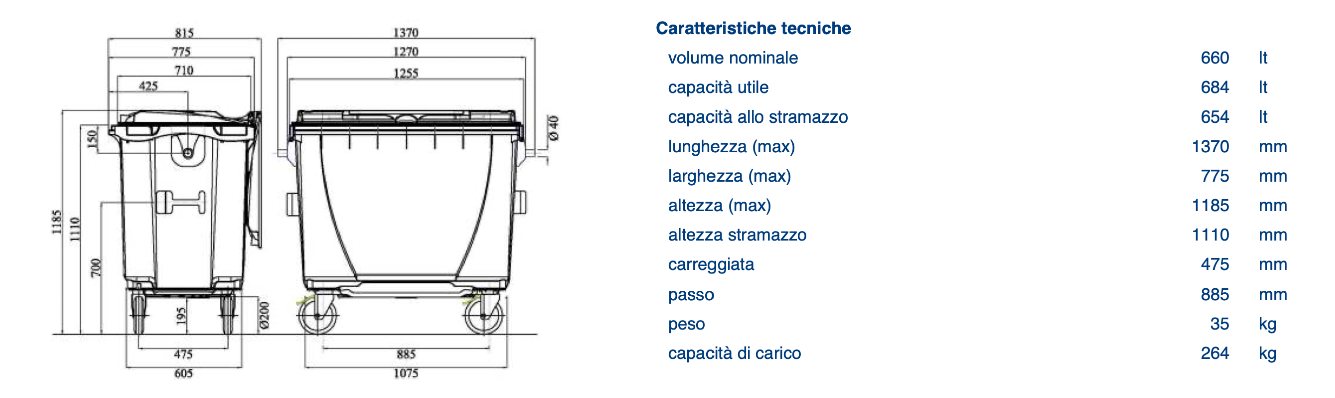 cassonetto compact 660 lt misure