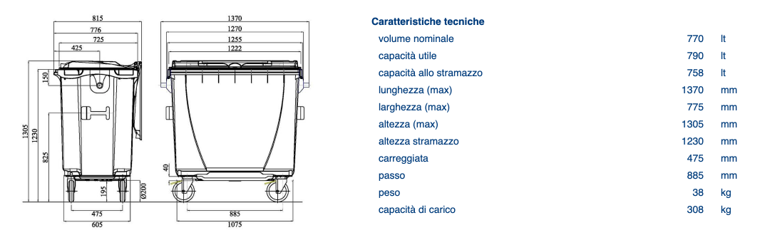 cassonetto compact 770 lt misure
