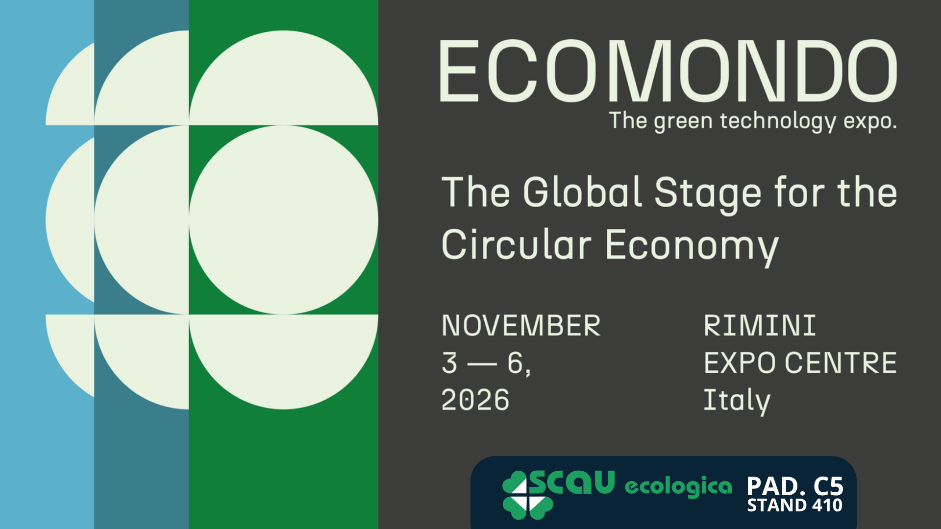 Scau Ecologica sarà presente a ECOMONDO 2026 – THE GREEN TECHNOLOGY EXPO