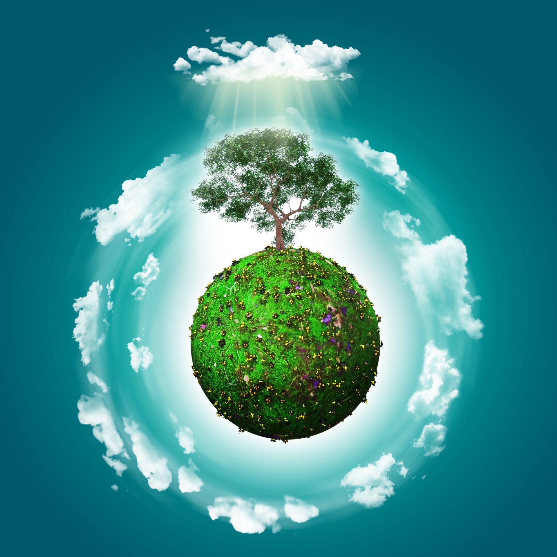 Un globo verde con un albero in cima