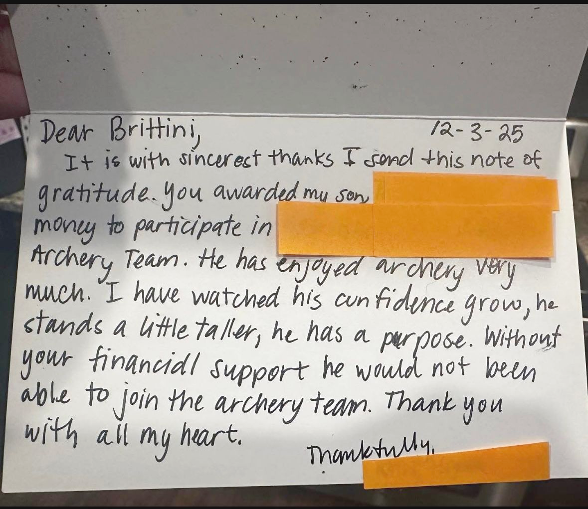 Thank you note
