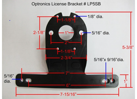 Trailer License Plate Mount Bracket, Straight, Rust Proof Polymer - Black