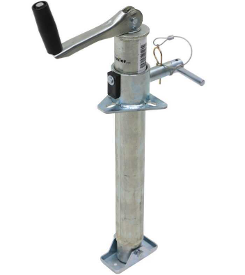 Hand-crank metal jack post with a square base and locking pin
