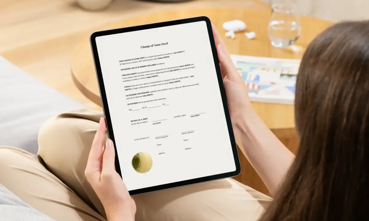 AvName Change Deed Poll on a Tablet Computer