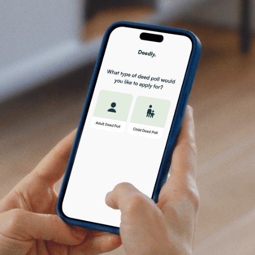Someone Applying for a Deed Poll from Deedly on their Phone