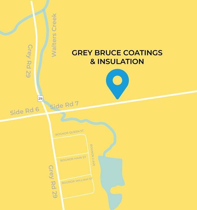 A map showing the location of grey bruce coatings and insulation