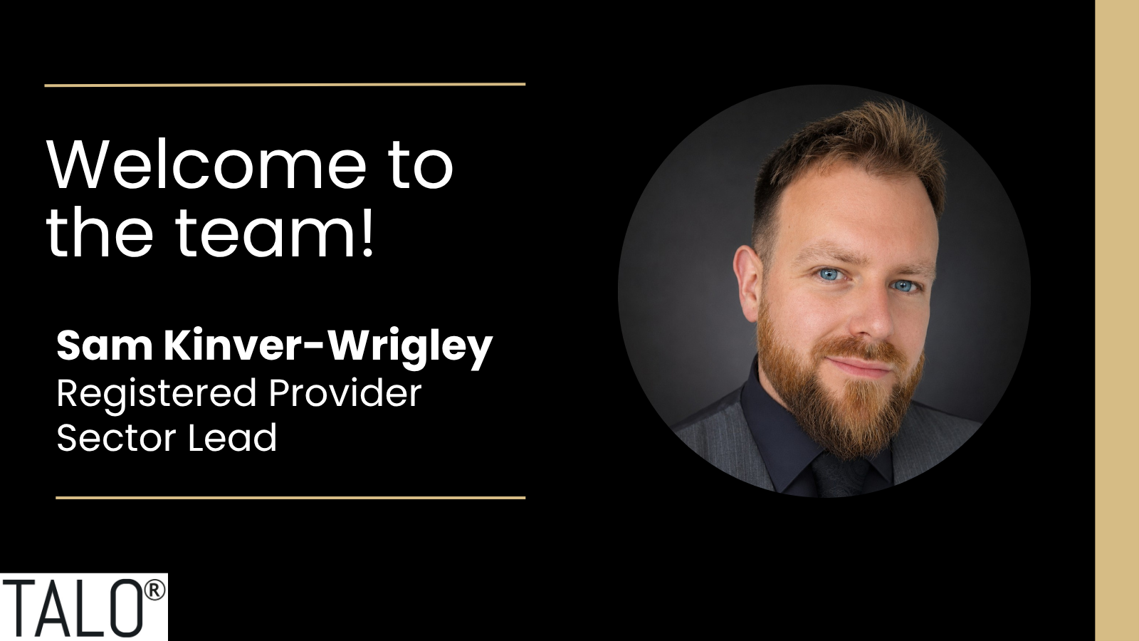 Sam Kinver-Wrigley has been appointed as TALO's Registered Provider Sector Lead 