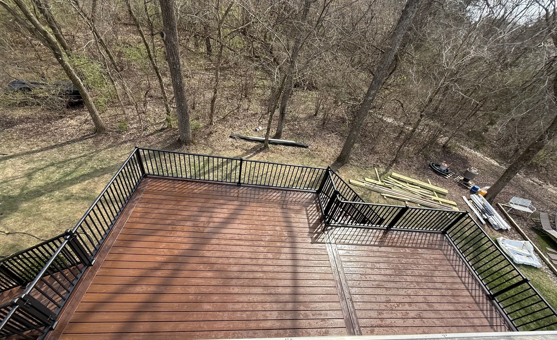 Deck remodeling with composite flooring and durable railing in LaGrange