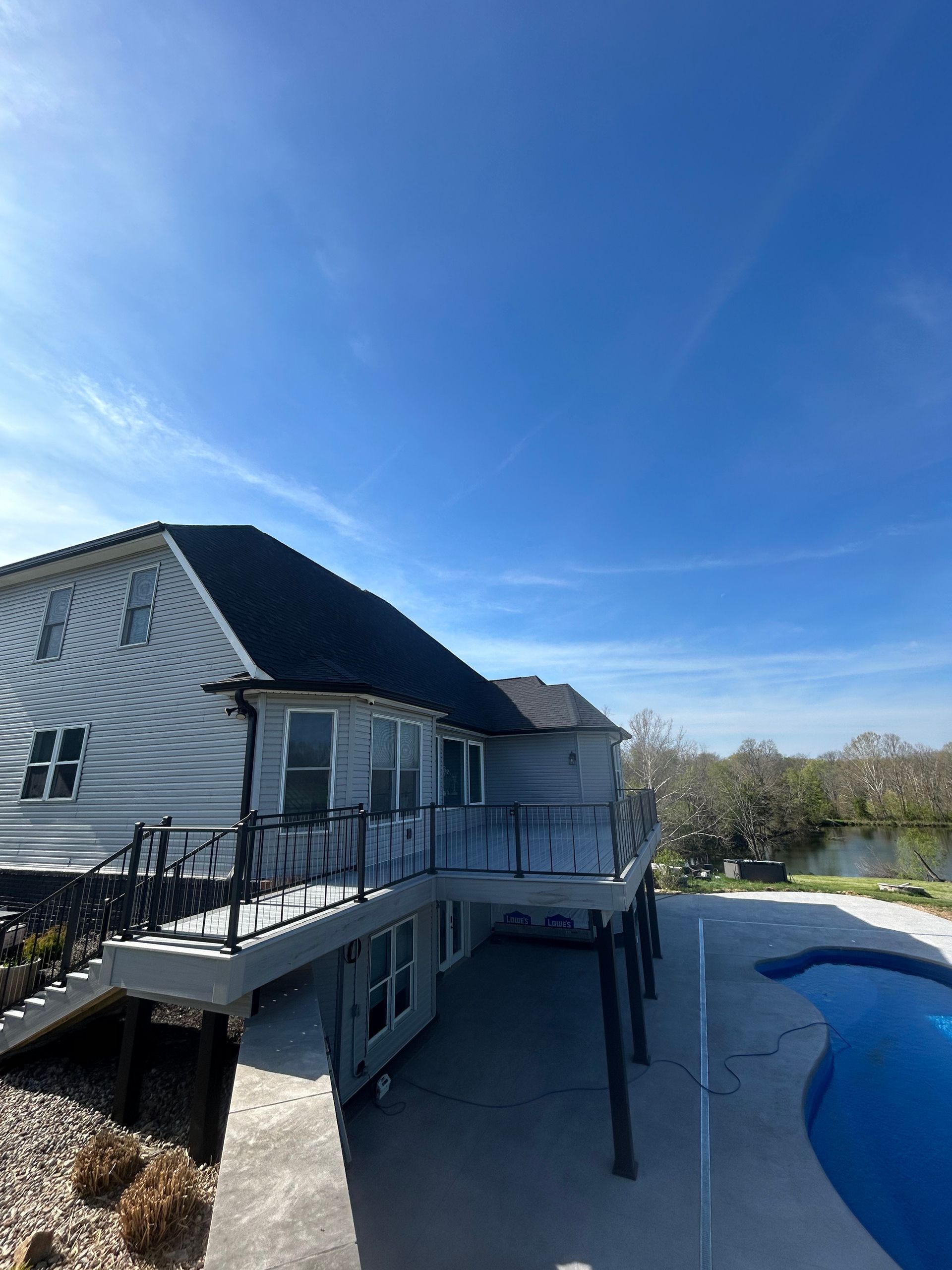 Multi-level wood deck with custom seating in LaGrange