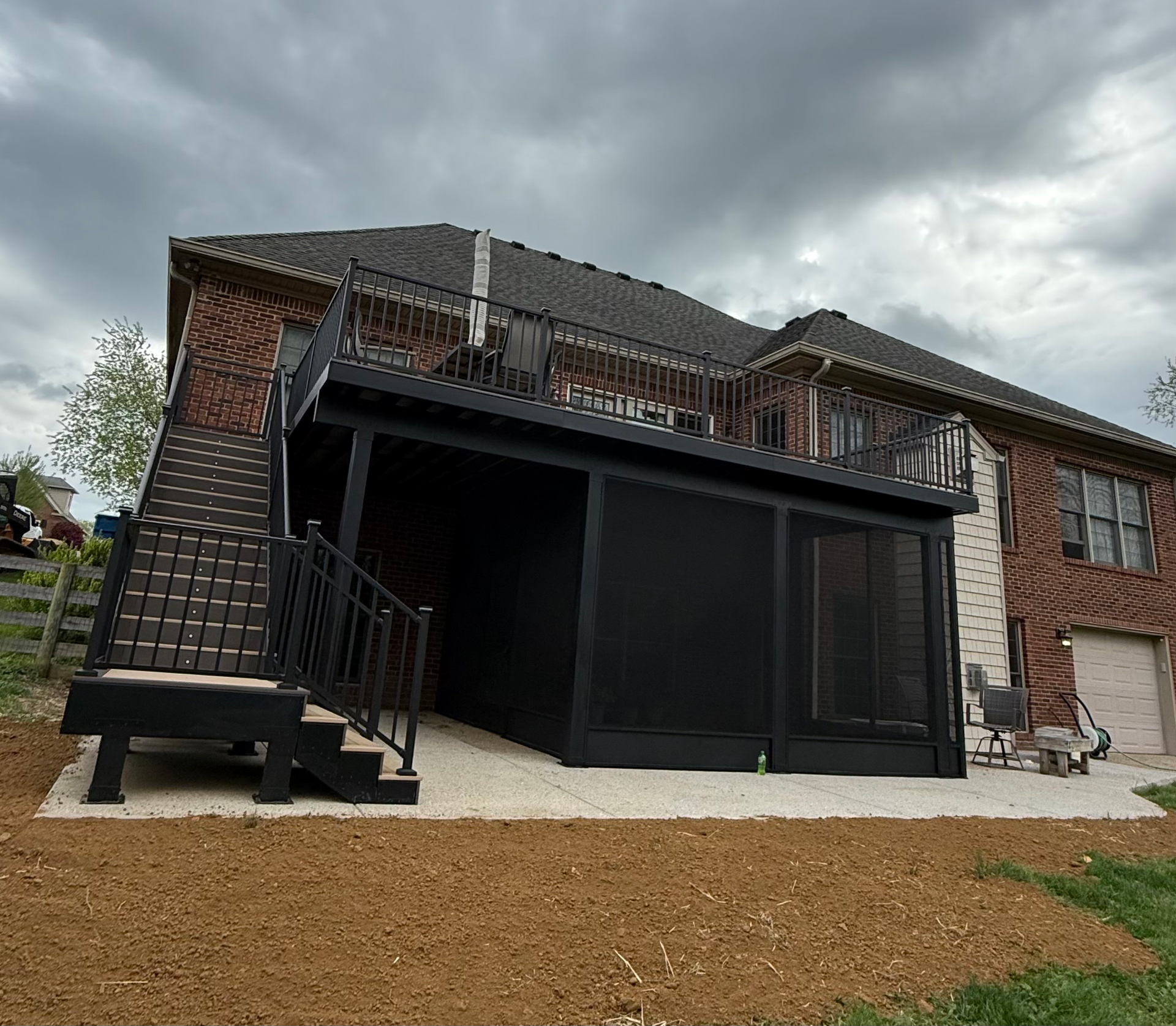 Multi-level wooden decks with custom seating areas.