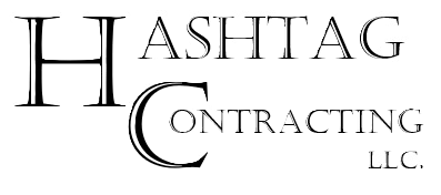 A black and white logo for hashtag contracting llc